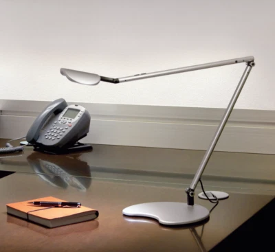 Brand New Workrite Ergonomics Astra Dual Arm LED Desk/Task Light w/ Desk Base - Image 1 of 4