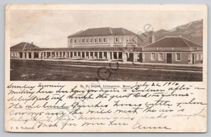 RPPC N.P. Northern Pacific Depot, Livingston Montana Postcard Posted 1906 - Picture 1 of 2