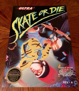 Skate Or Die NES box art retro video game 24" poster Skateboard nintendo 80s - Picture 1 of 1