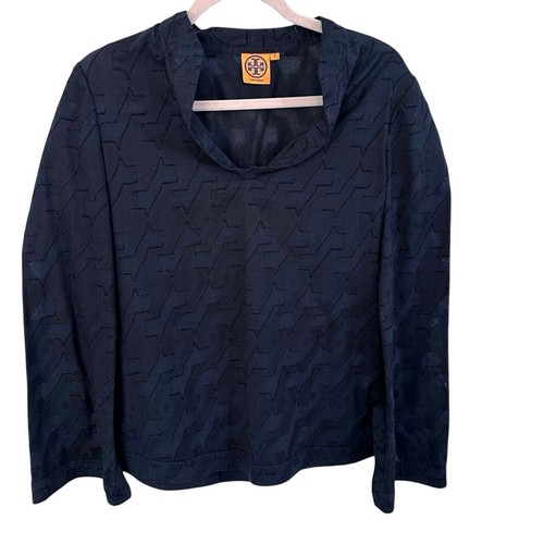 Tory Burch tunica Stephanie ricamata blu navy taglia 6 scollo a V manica a campana