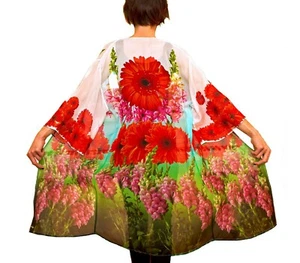 OBSCURA Multicolor Floral Silk Chiffon Kimono Jacket Coverup ONE SIZE Brand New - Picture 1 of 8