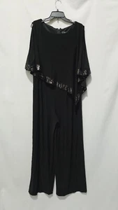 ADRIANNA PAPELL Plus Size 14W Black Cape Wide Legged Jumpsuit - Picture 1 of 10