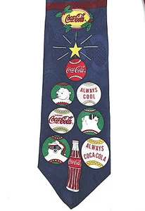 COCA COLA Coke Men's Polar Bear/Star Vintage Holiday 100% Silk Necktie USA - Picture 1 of 6