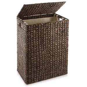 Large Laundry Hamper Clothes Basket with Lid & Liner, Woven Hyacinth Wicker - Picture 1 of 15