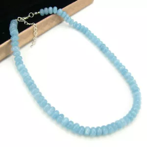BAILYSBEADS noble cadena aguamarina lechosa collar rondel nuevo NL036 - Imagen 1 de 3