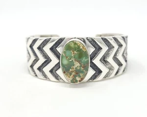 Kevin Yazzie Navajo Sterling Silver Cuff Bracelet Ajax Turquoise Handmade - Picture 1 of 8