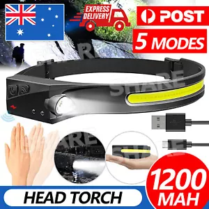 Waterproof COB LED Motion Sensor Head Torch Headlight USB Rechargeable Headlamp - Picture 1 of 11