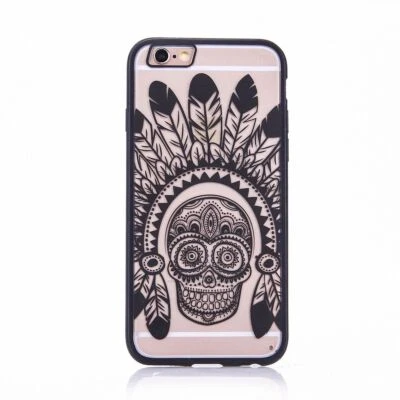 Funda Para Apple IPhone 6 / 6S Mandala Con Diseño De Plumas Calavera Negra Nueva - Imagen 1 de 3