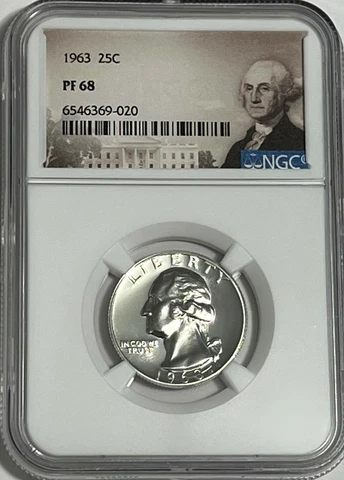 1963 NGC PF68 90% SILVER PROOF WASHINGTON QUARTER GREAT EYE APPEAL 25c PORTRAIT Cover