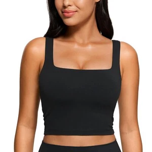 Butterluxe Womens Square Neck Longline Sports Bra - Workout Crop Tank Tops Pa... - Picture 1 of 6