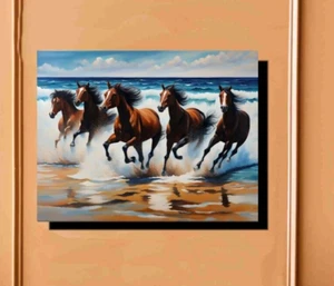 Wild Mustang Caballo Correr Lona Envuelta Pintura al Óleo 16 x 20 Listo para Colgar - Imagen 1 de 3