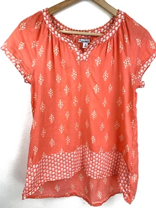 Old Navy Girls Size XL (14) Cotton Boho Peasant Top Short Sleeve Crochet Orange - Picture 1 of 4