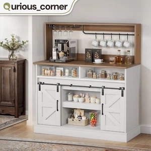 52" Coffee Table Farmhouse Bar Cabinet Storage Shelves Sideboard Wooden Home - Picture 1 of 10