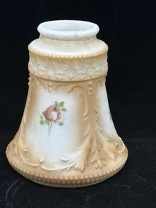 Vintage Glass Lamp Shade White Glass Painted Rosebuds 2 1/4" Fitter - Picture 1 of 10