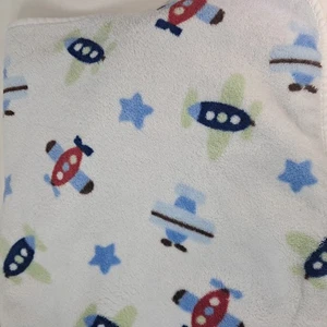 Circo Bebé Manta Aviones Aviones Chorros Blanco Estrellas Azul Rojo Verde 2009 Peluche - Imagen 1 de 8