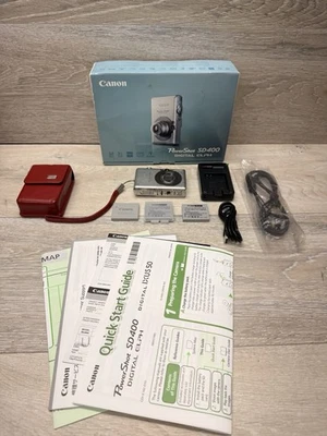 佳能 PowerShot SD400 数码 500 万像素 相机 原装盒 捆绑出售物品 测试/工作 全新 球棒 — 第 1/4 张图片