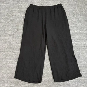 IC By Connie K Pants Women XL Black Pull On Wide Leg Crop Slit Lagenlook USA - Picture 1 of 12