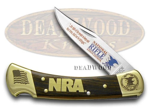 Buck 110 Folding Hunter Knife NRA National Rifle Association Wooden Stainless - Image 1 of 4