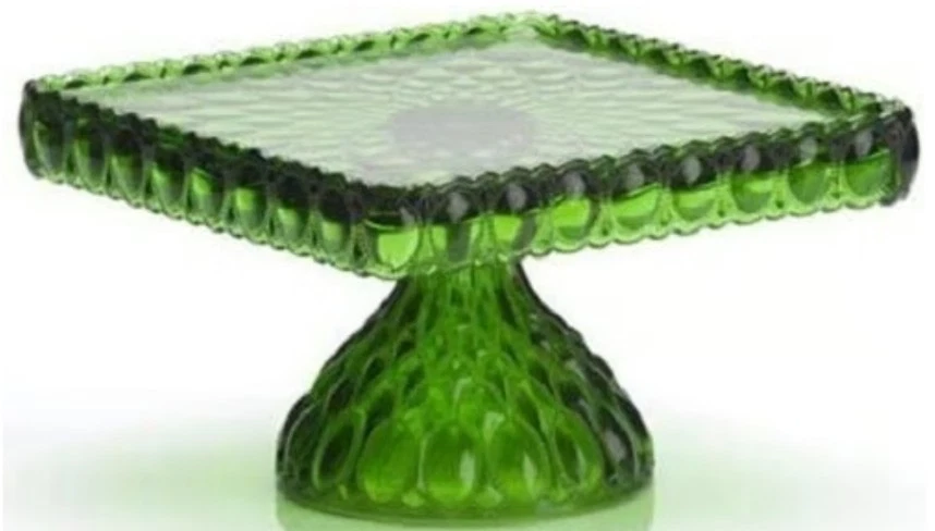 Cake Plate Pastry Tray Bakers Stand - Elizabeth Square Hunter Green Glass Mosser - image 1 of 1