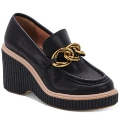 Dolce Vita Women Platform Wedge Heel Leather Loafers 6 Y2K Brenan Chain Black - Image 1 of 4