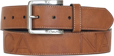 Nautica 男式签名皮革和帆布腰带 | 色带细节 | 旗帜设计 |  — 第 1/4 张图片