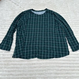J Jill Women Green Checkered Long Sleeves PJ Shirt Size 3X Cotton/Modal - Picture 1 of 7