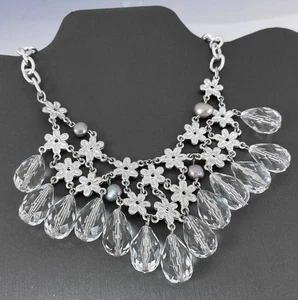 Macy's Silver-Tone Dangle Crystal & Freshwater Cultured Pearl Flower Necklace - Picture 1 of 2