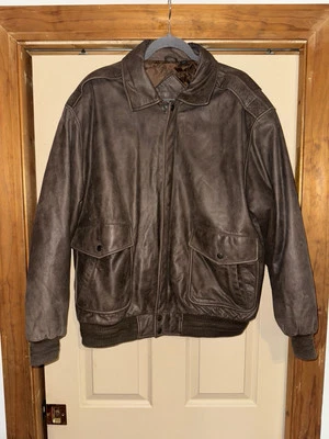 Roundtree & Yorke Mens XL Leather Bomber Jacket Map Lined RN58909 Super Soft - Image 1 of 4
