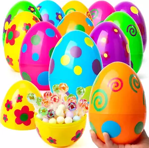 12 Pcs Large Printed Easter Eggs, 6 Inches Jumbo Plastic Eggs Fillable for Easte - Picture 1 of 12