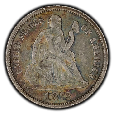 United State 1872 10 Cents Seated Liberty Silver Coin - EF Cover