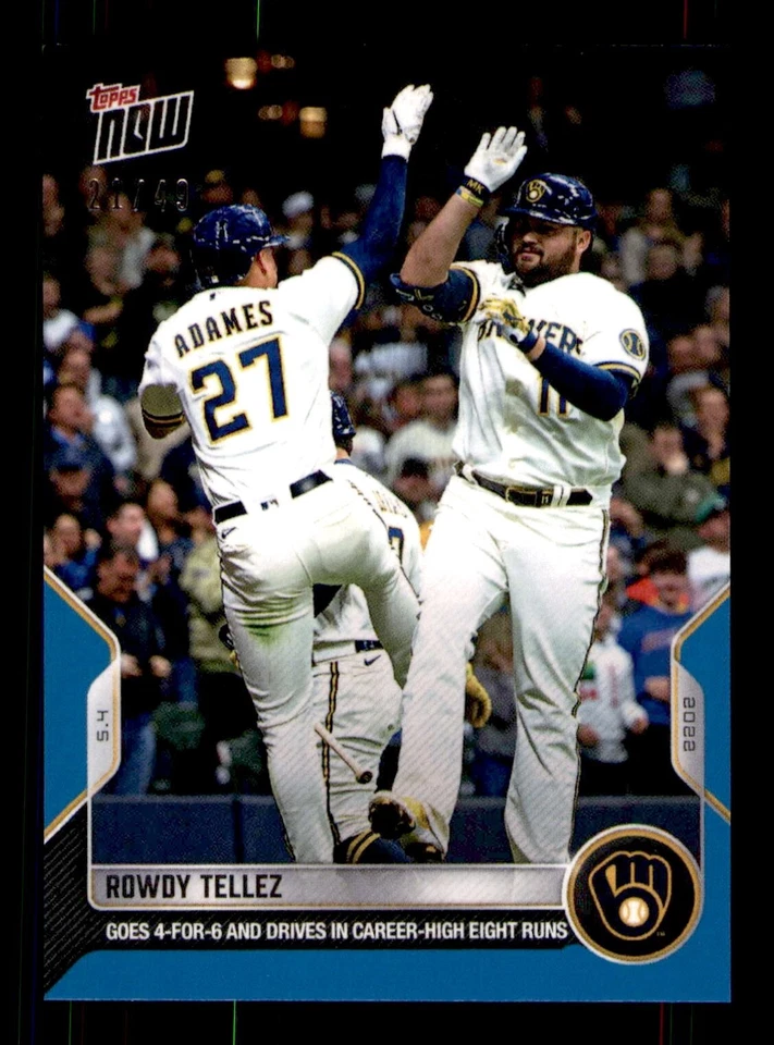 2022 Topps Now Blue Parallel #125 Rowdy Tellez Brewers 21/49 - Image 1 of 2