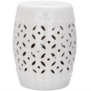 Safavieh Lattice Coin Ceramic Garden Stool in White - Picture 1 of 2