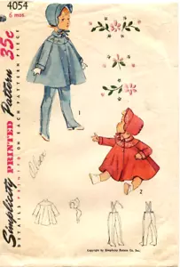 1940's Simplicity Toddlers Coat,Bonnet & Leggings Pattern 4054 UNCUT FF - Picture 1 of 1