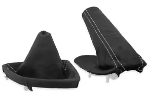 FOR BMW E81 E82 E87 E88 GEAR SHIFT + HANDBRAKE GAITER ALCANTARA STITCHING WHITE - Picture 1 of 5