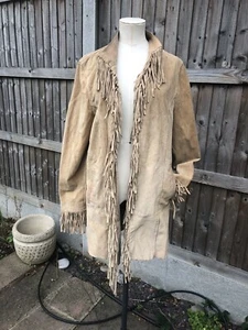 VINTAGE 60S HIPPY SIZE 14 SUEDE TASSEL JACKET NATIVE AMERICAN COWBOY INSPIRED - Picture 1 of 12