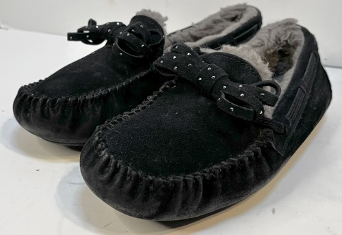 SCARPE MOCASSINO UGG DAKOTA BLING BOW NERE FODERATE IN SHEARLING US 7 EU 38 UK 5