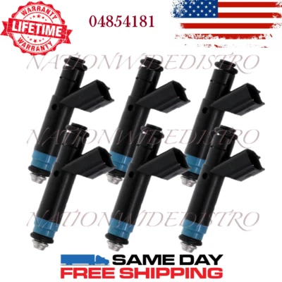 6x OEM Siemens Fuel Injectors for 1999-2004 Jeep Wrangler 4.0L I6 04854181 - Image 1 of 4