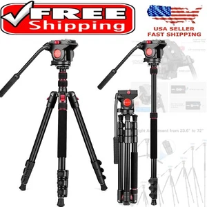 Camera Tripod Aluminum 72" Fluid Head Adjustable Professional Video Support - Picture 1 of 11