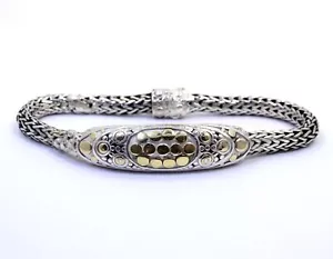 Salvaged JH John Hardy OVAL ID STATION 18K Gold DOT & Sterling Silver Bracelet 8 - Picture 1 of 9