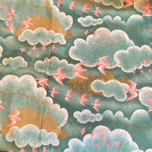 1.5 YD 1970s Bird Knit Fabric Green Pink Vintage Polyester - Picture 1 of 6