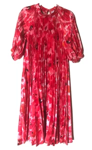 CHRISTINA ROHDE PINK FLORAL PLEATED DRESS FROM NECK TO HEM L/S ELASTIC EDGE G 12 - Picture 1 of 4