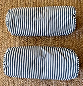 2 IKEA Ektorp Cabana Stripe Bolster Roll Pillows Blue Cotton 6" x 14" Zipper - Picture 1 of 4