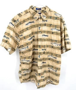 Pendleton Mens XL Beige Fish Trout All Over Print Button Up Outdoor - Picture 1 of 4