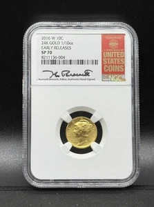 2016 W Mercury Dime Gold SP70 ER Kenneth Bressett - NGC - Rare Population 5 - Bild 1 von 8