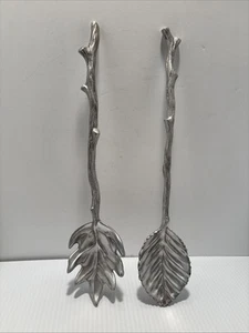 Vintage Leaf Branch Design Silver Color Spoon & Fork Salad Server Pewter (e) - Picture 1 of 13