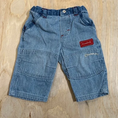 Pantalones de mezclilla a rayas azules vintage descoloridos Glory doble rodilla bordados 6/9 m Foto 1 de 4
