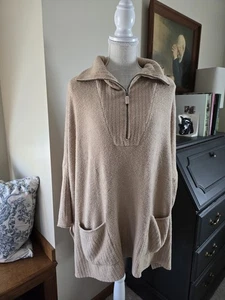 Barefoot Dreams Sweater L/XL Cozy Chic Lite Tan Beige Half Zip Relaxed W/Pockets - Picture 1 of 9