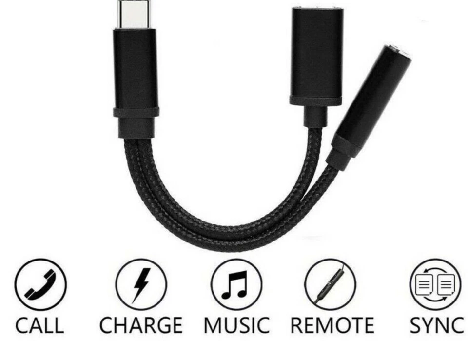Type C to 3.5 mm and Charger Headphone 2 in 1 Audio Jack USB C Cable Adapter  - Image 1 of 1