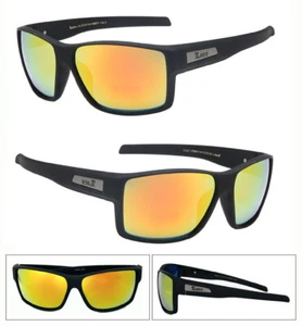 LOCS Mens Biker Gangsta Large Square Sports Sunglasses Matte Black Fire Lens - Picture 1 of 4