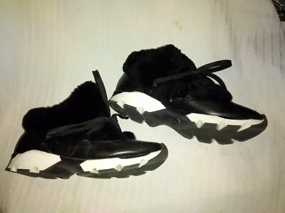 ✨European 'ALL BLACK Brand' US 5.5 Oreo Tie Furry Sneaker Ankle Boot NEW OTHER - Image 1 of 4